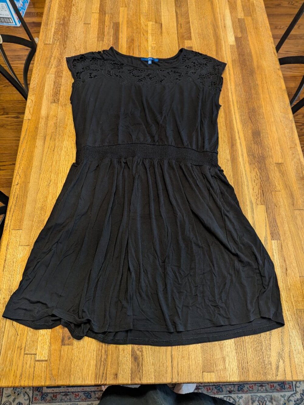 Black "Throw it on and Look Great" Dress Lace Yoke POCKETS Elastic Waist XXL